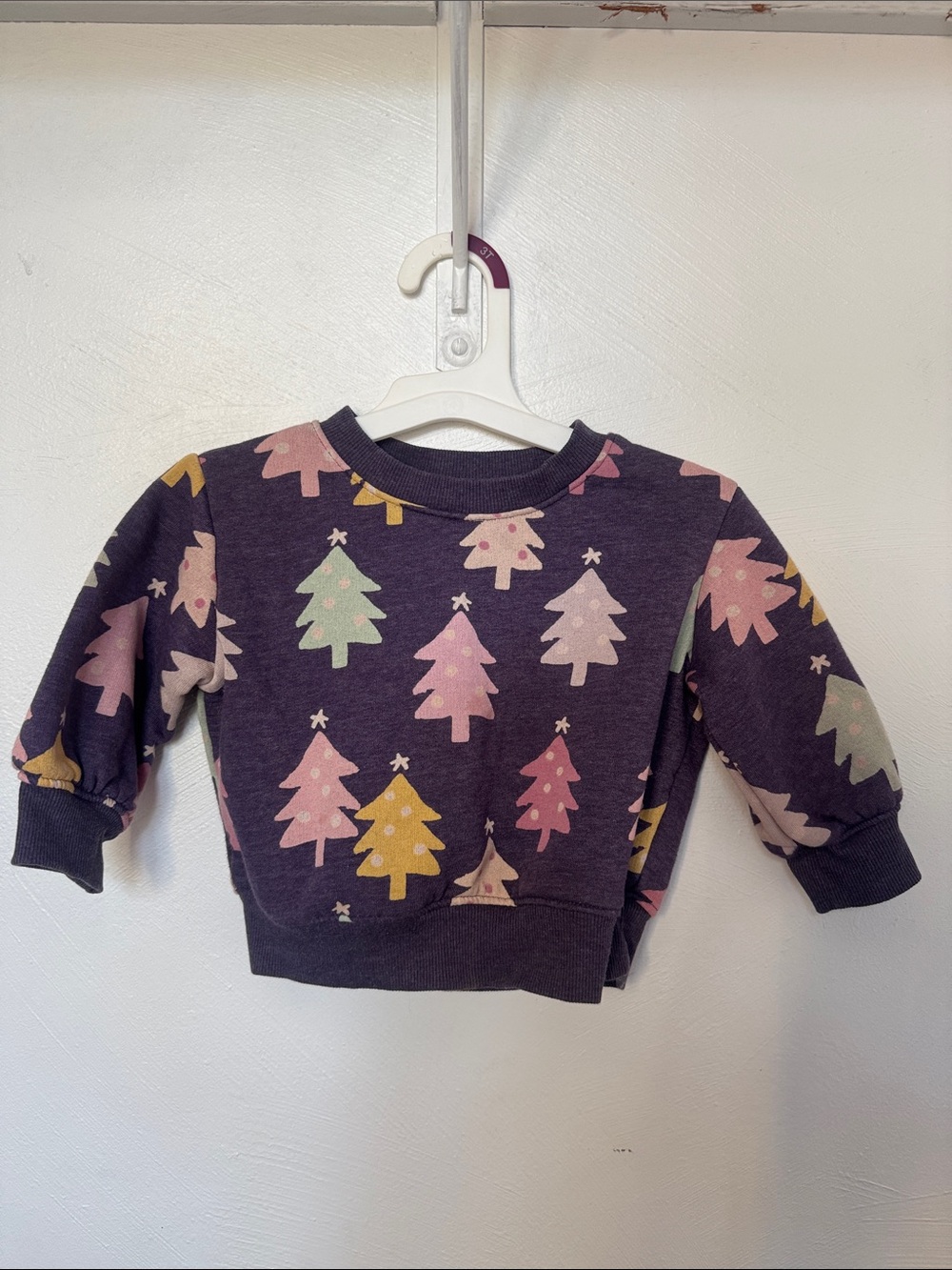 jumping beans Purple Holiday Tree Pullover with Pastel Trees